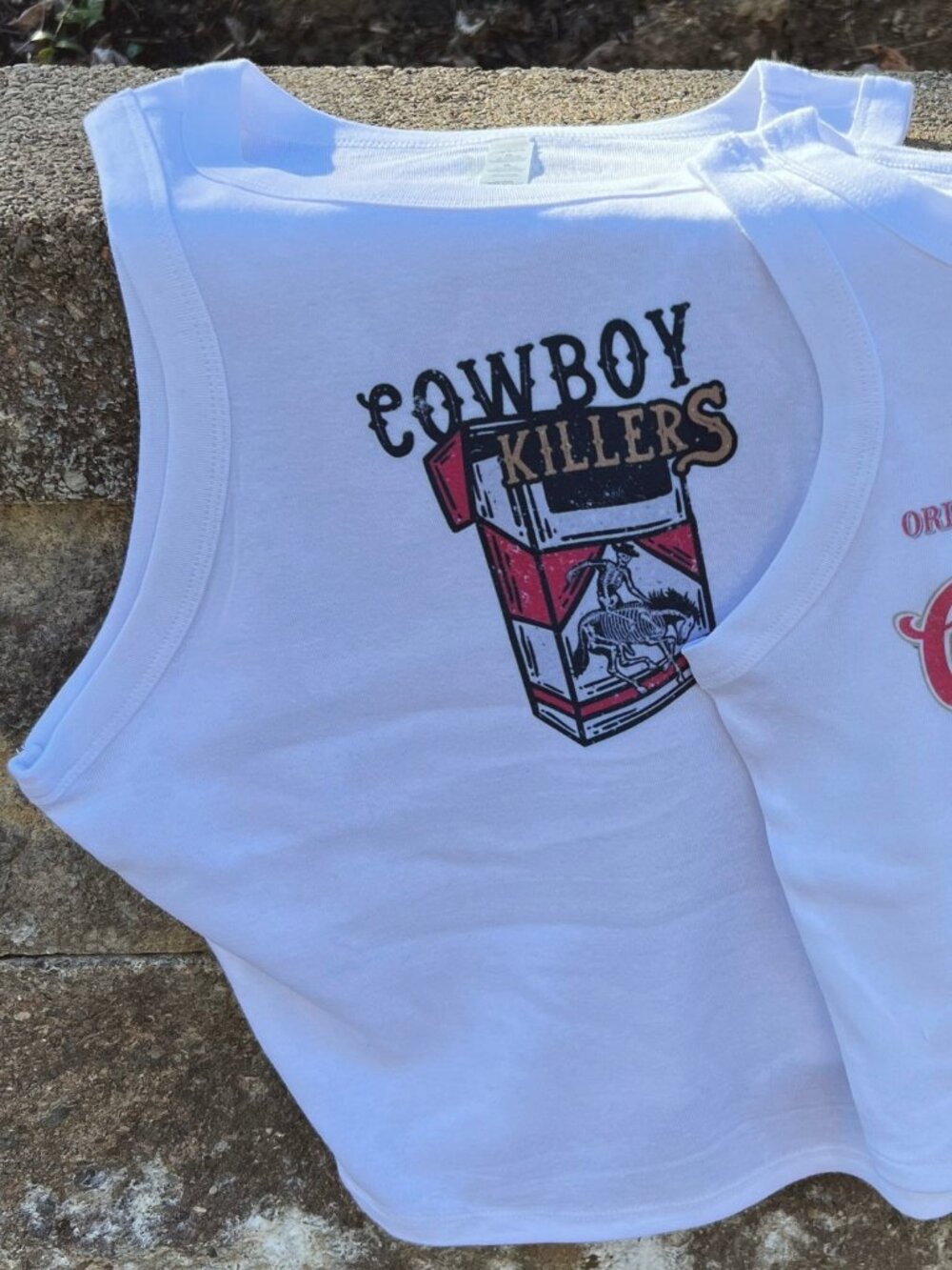 Cowboy Killers Crop Tank Top Vintage Western Graphic Sleeveless Y2K Ribbed Fitte